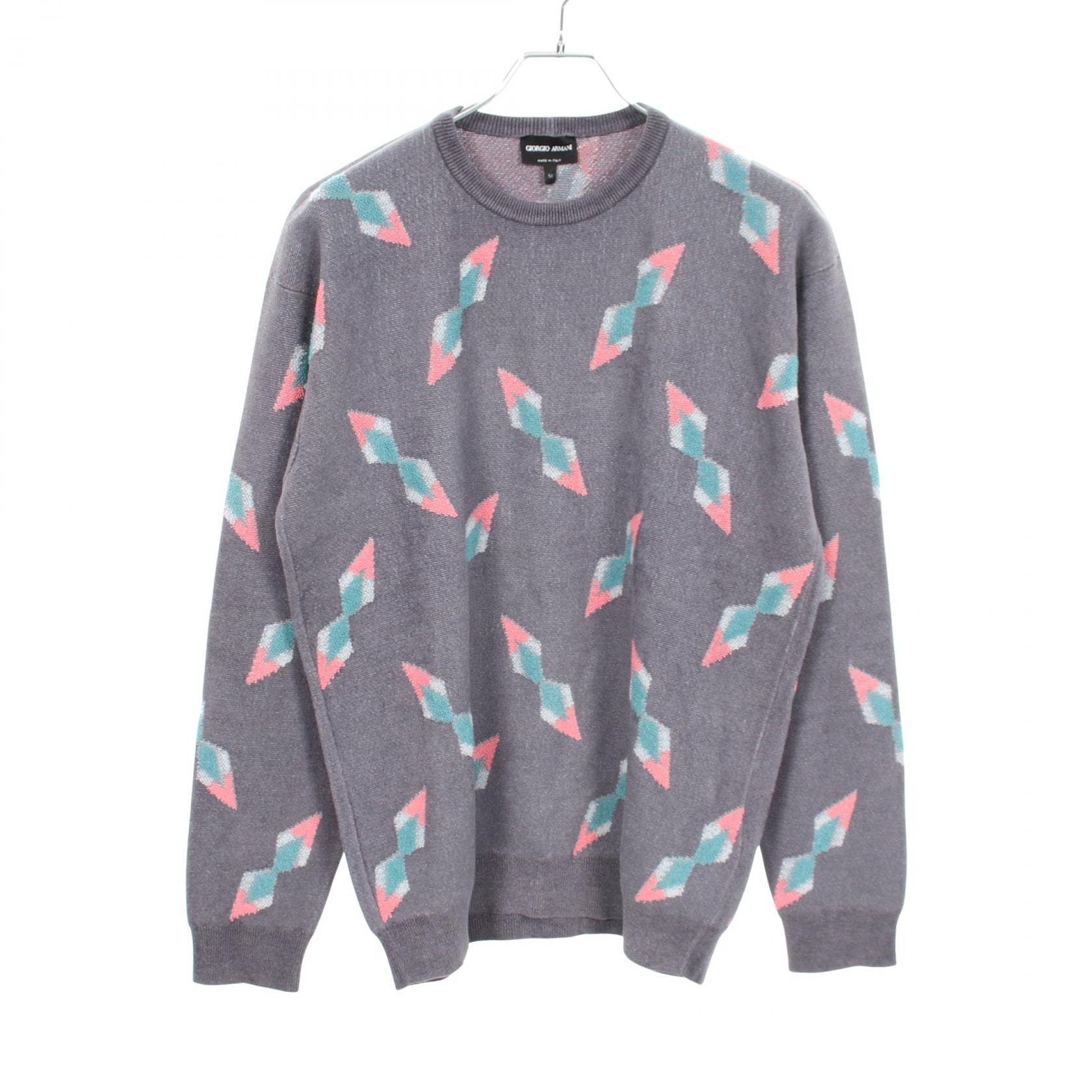ジョルジオアルマーニ GIORGIO ARMANI 総柄 ニット 衣料品 トップス レーヨン ウール メンズ グレー系 / ピンク系 / グリーン系 【中古】