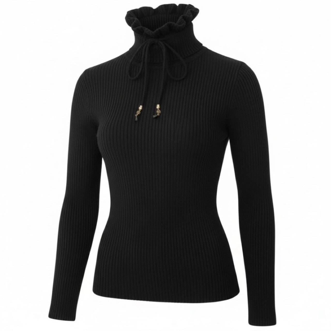 美品 GUCCI グッチ ドローコード タートルネックニット ブラック ウール メタル/ ニット A3-00166 【中古】