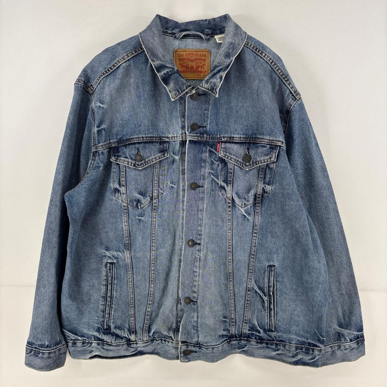 古着 リーバイス Levi's デニム ジャケット ワンポイント 大きいサイズ ジージャン トラッカージャケット 胸ポケット 3XL ブルー メンズ