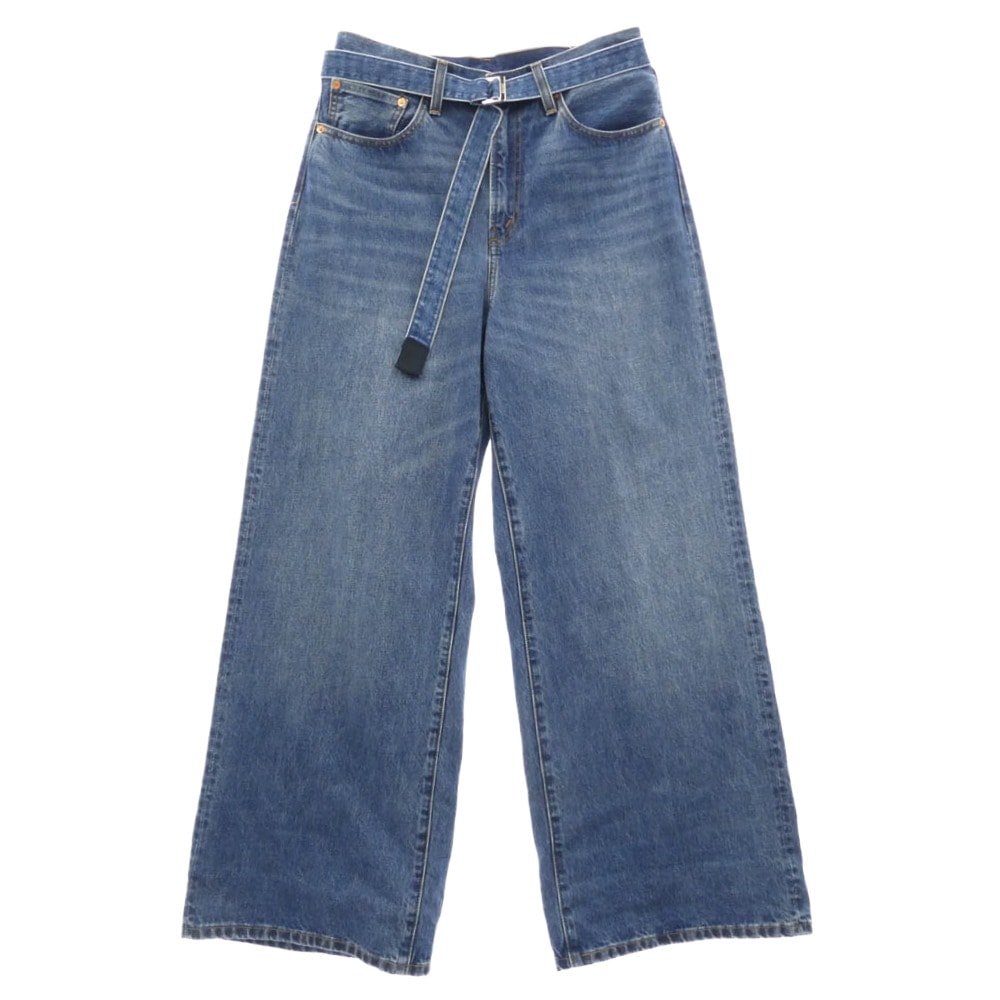 Sacai サカイ デニムパンツ 25SS 25-0962S Denim Pants ベルテッド ワイド バギー デニム パンツ インディゴブルー系 W32【中古】