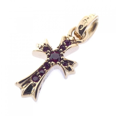 Chrome Hearts 22K CH Cross Baby Fat Charm w/ Pave Ruby "Yellow Gold"