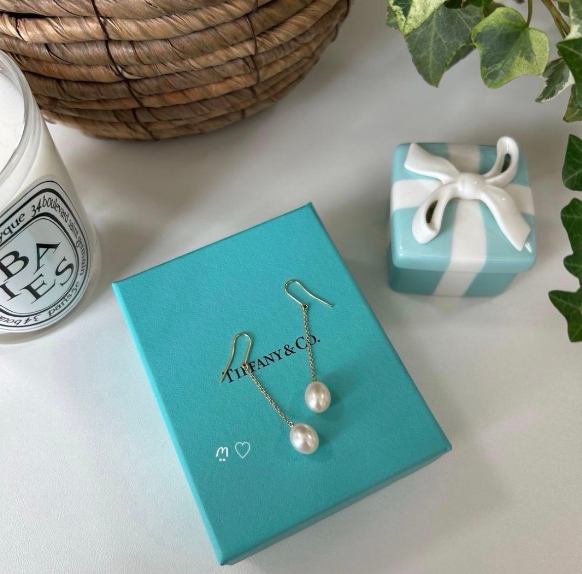 ティファニー　パールバイザヤードチェーンピアス　K18イエローゴールド　ドロップ