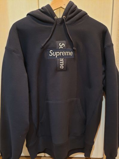 Supreme Cross Box Logo Hooded Sweatshirt "Navy"