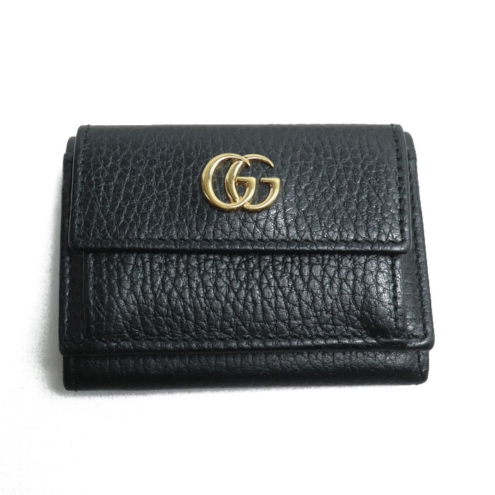 GUCCI 구찌 쁘띠 마몬트 가죽 지갑 3단 접이식 지갑 블랙 523277 여성 [중고]