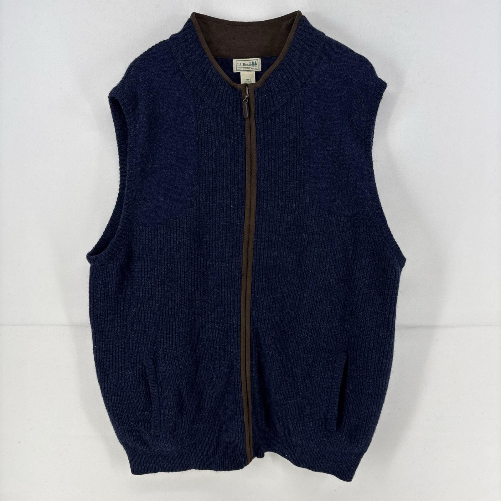 古着 エルエルビーン L.L.Bean ベスト フルジップ ウール ニット 大きいサイズ 2XL ネイビー メンズ