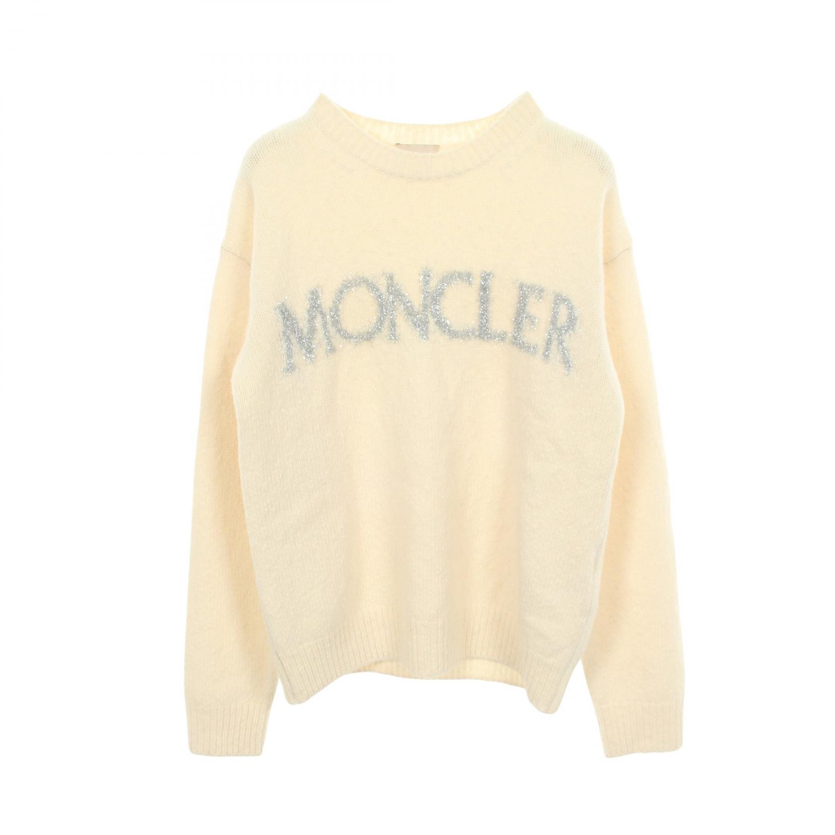 モンクレール MONCLER ロゴ クルーネック ニット 衣料品 トップス ウール レディース ホワイト系 / シルバー系 9C00003 【中古】