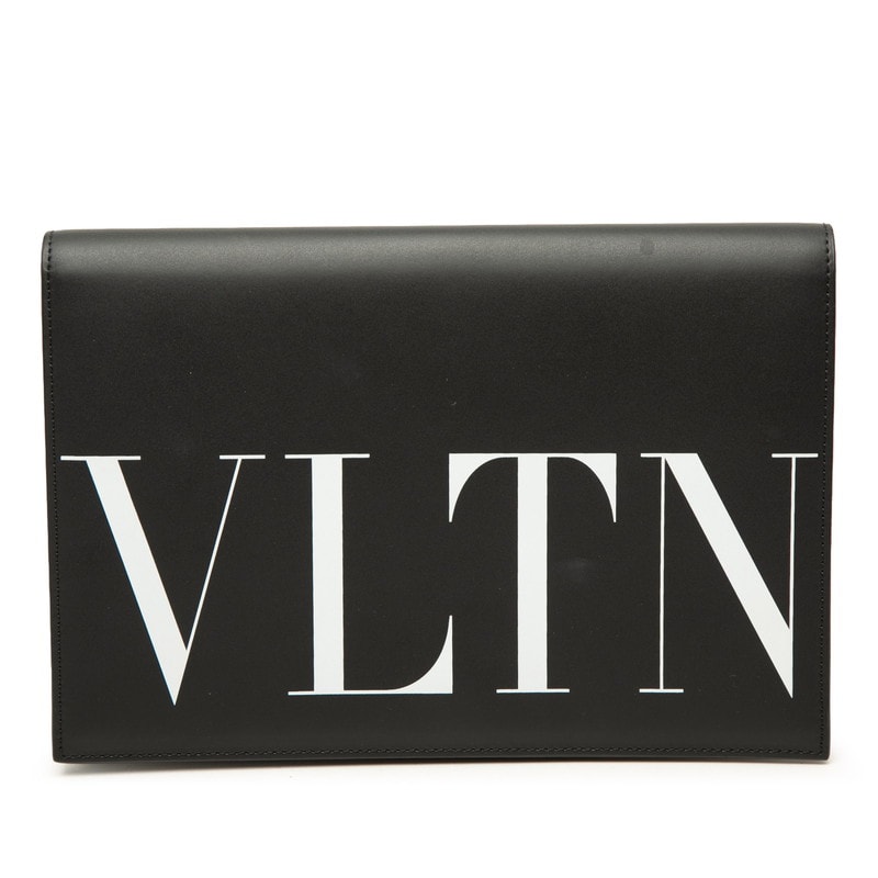 ヴァレンティノ ロゴプリント クラッチバッグ セカンドバッグ ブラック レザー レディース VALENTINO 中古