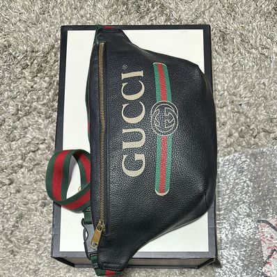 GUCCI Vintage Logo Print Leather Medium Belt Bag "Black"