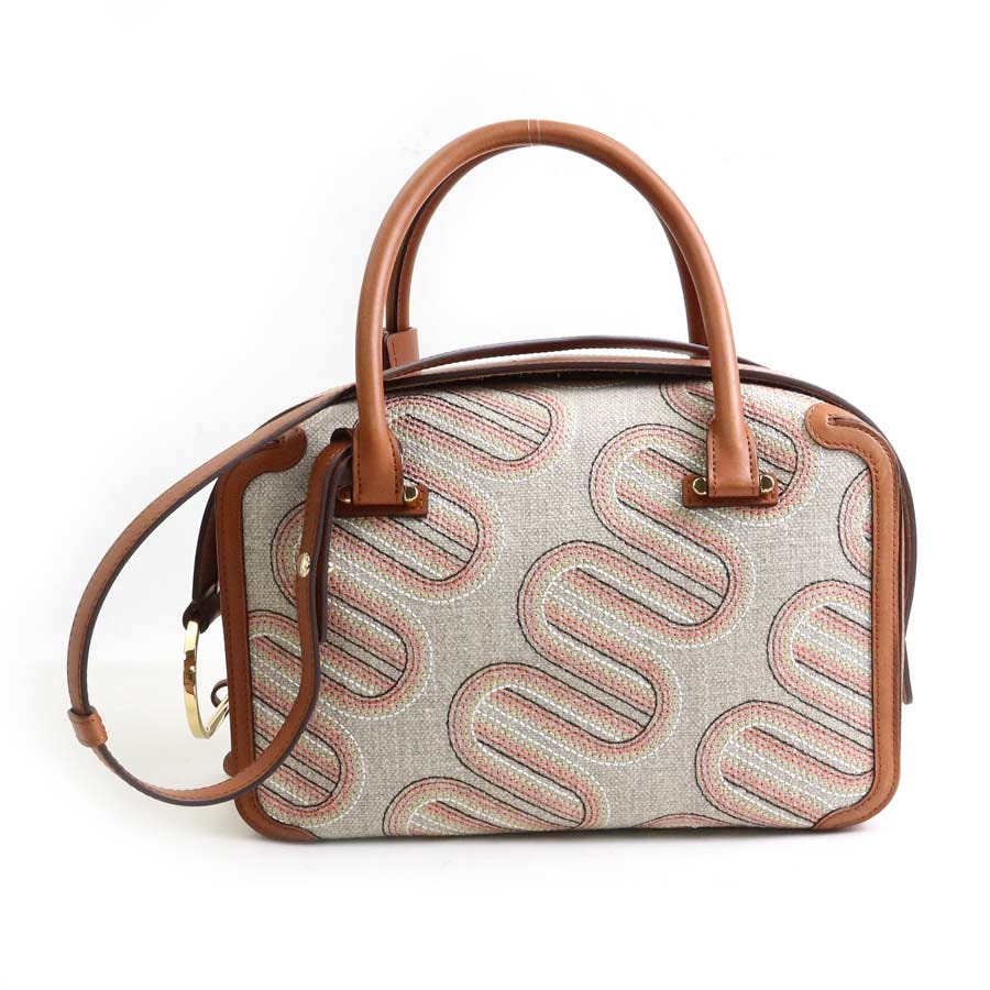デルヴォー DELVAUX ハンドバッグ ショルダーバッグ クールボックスMM レザー/キャンバス ブラウン×グレー系 レディース【中古】 90176a