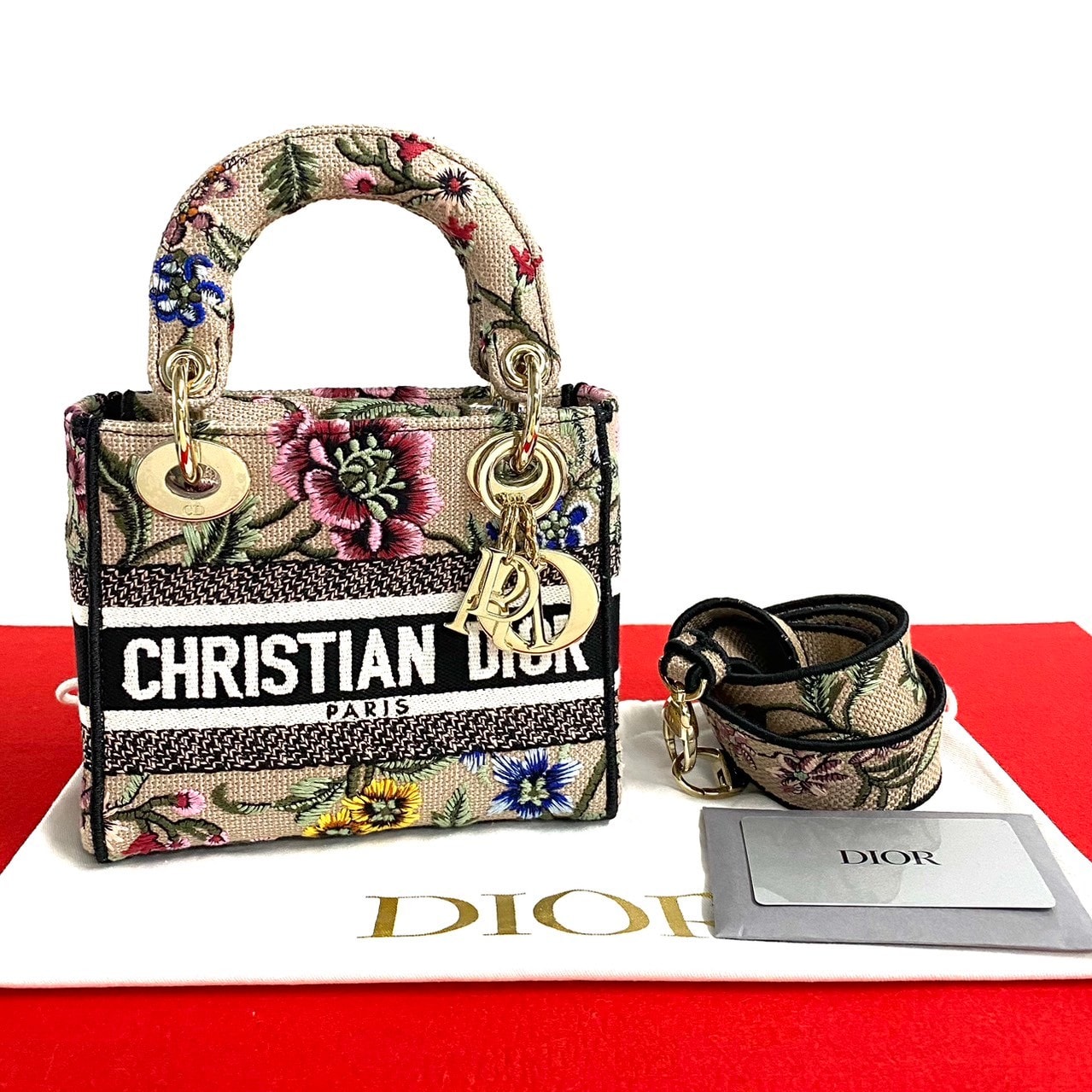 Christian Dior ディオール レディ ディーライト ミニ ロゴ キャンバス ショルダーバッグ ベージュ
 33975