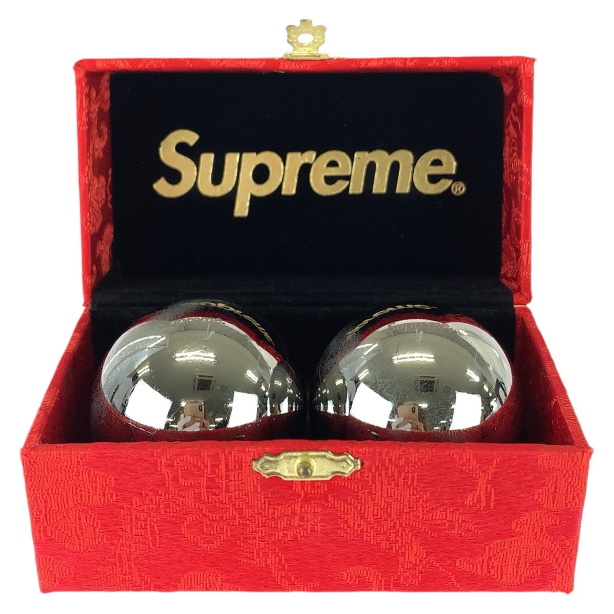 美品 Supreme シュプリーム Baoding Balls 健身球 レッド ゴールド金具 シルバー金具 スチール ベルベット/ 健康器具 604453 【中古】