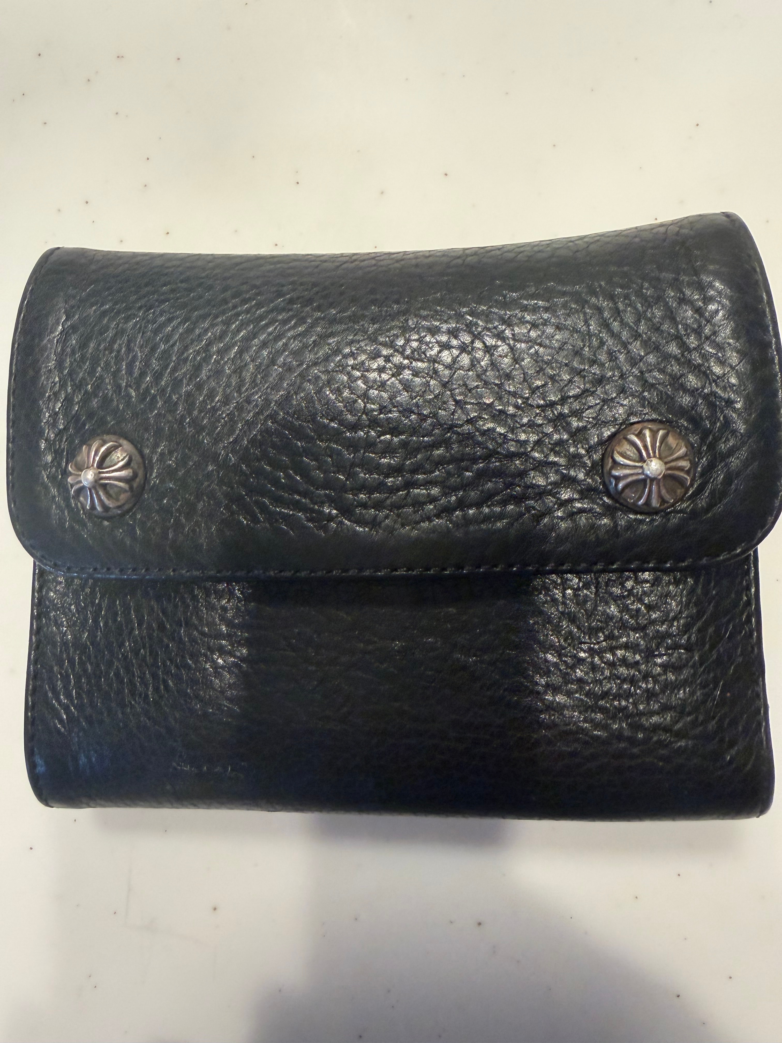 Chrome Hearts Wave Mini Cross Ball Button Leather Wallet "Black/Silver"