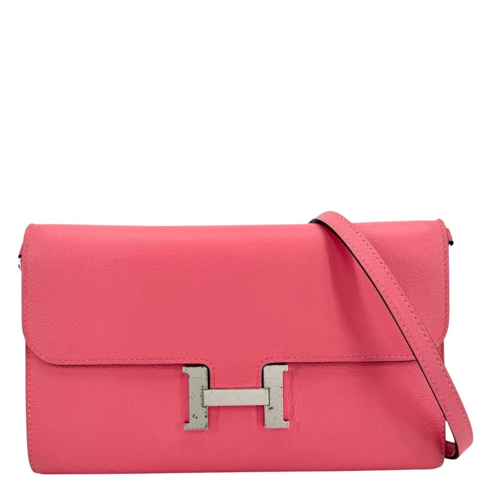 HERMES エルメス 長財布 コンスタンスロング トゥーゴー ショルダーバッグ ロングウォレット ショルダーウォレット U刻印 ヴォーエプソン    ピンク シルバー金具 レディース 2022年【中古品】