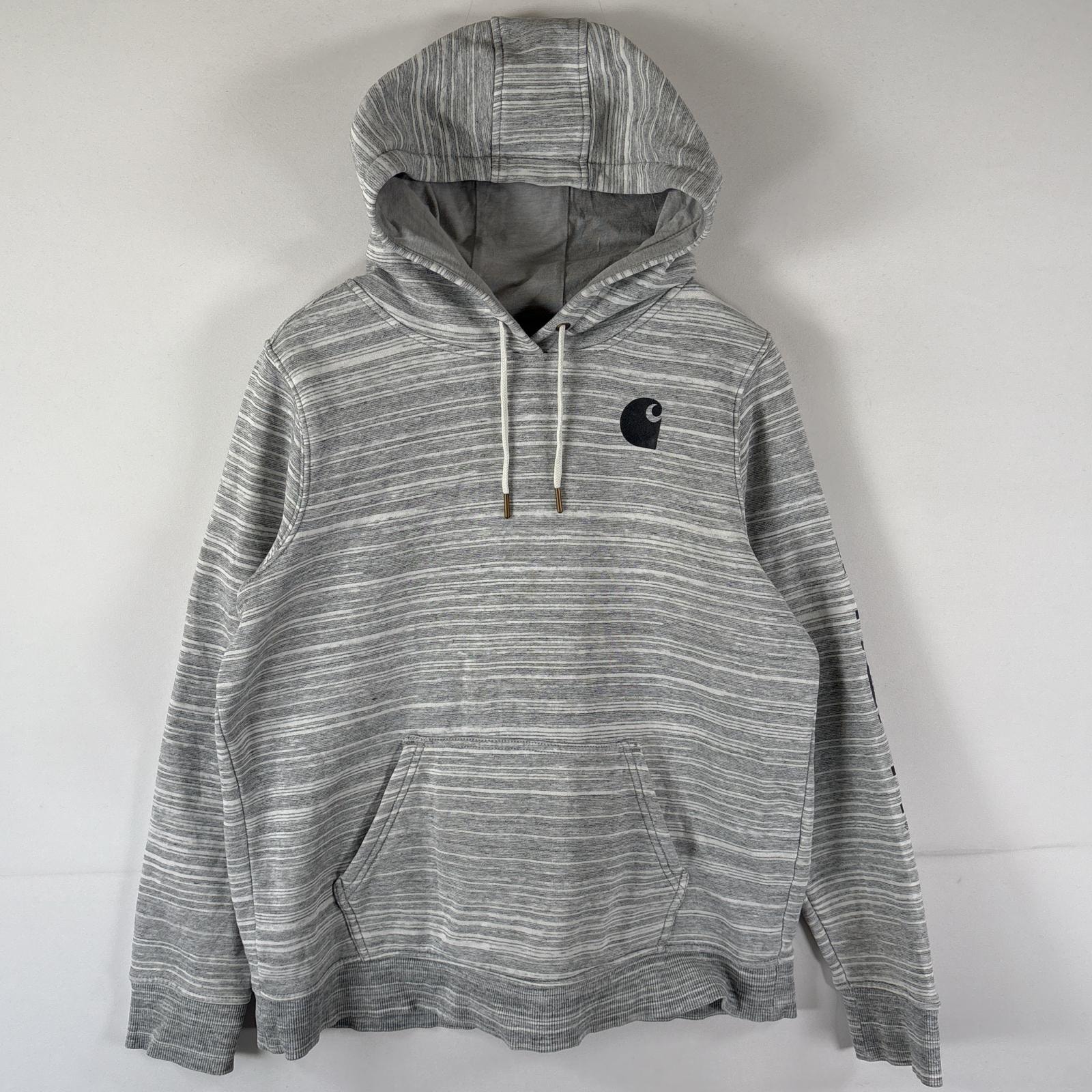 古着 カーハート Carhartt パーカー プルオーバー フーディ スウェット ワンポイント 袖ロゴプリント L  グレー系 ボーイズ
