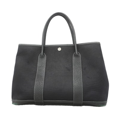 【6kd3483】エルメス トートバッグ ガーデンパーティPM トワルオフィシエ ブラック シルバー金具 □L刻印【中古】レディース