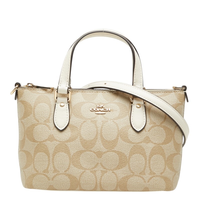 コーチ シグネチャー ハンドバッグ ショルダーバッグ 2way CH468 ベージュ PVC レザー レディース COACH 中古