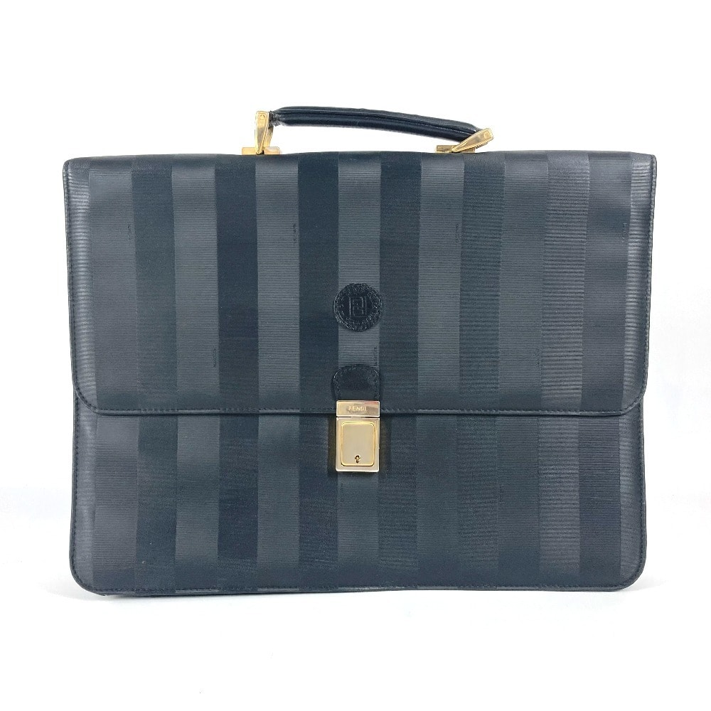フェンディ FENDI ペカン ロゴ ヴィンテージ トートバッグ ハンドバッグ ブリーフケース ビジネスバッグ PVC/レザー ブラック