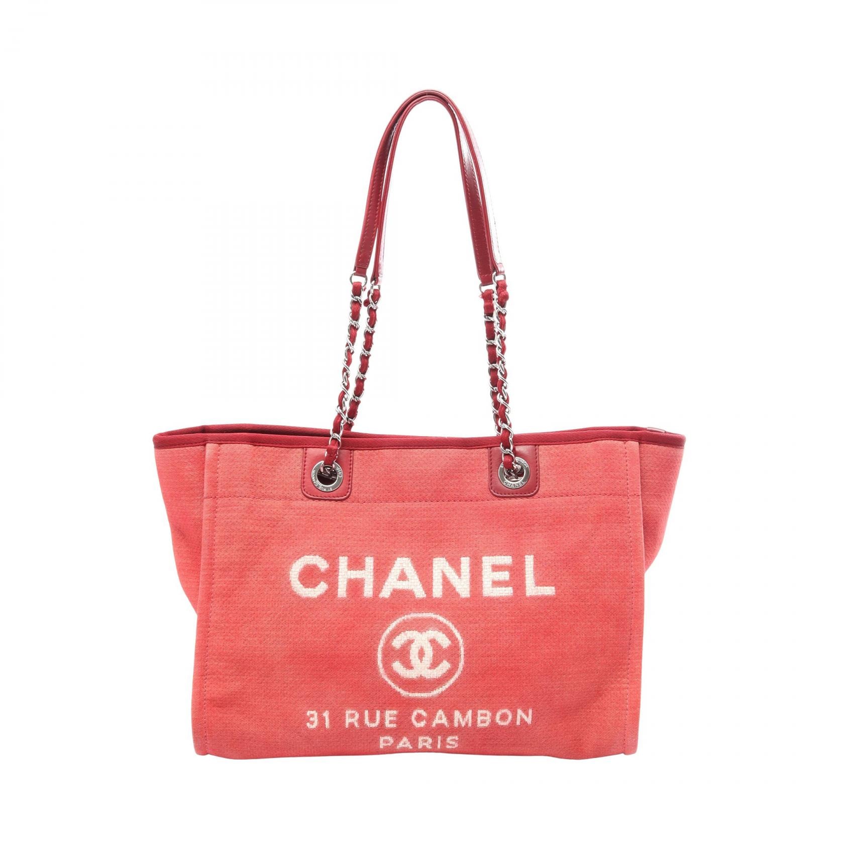 シャネル CHANEL ドーヴィル トートバッグ バッグ キャンバス レザー レディース レッド系 / ボルドー系 A67001 【中古】