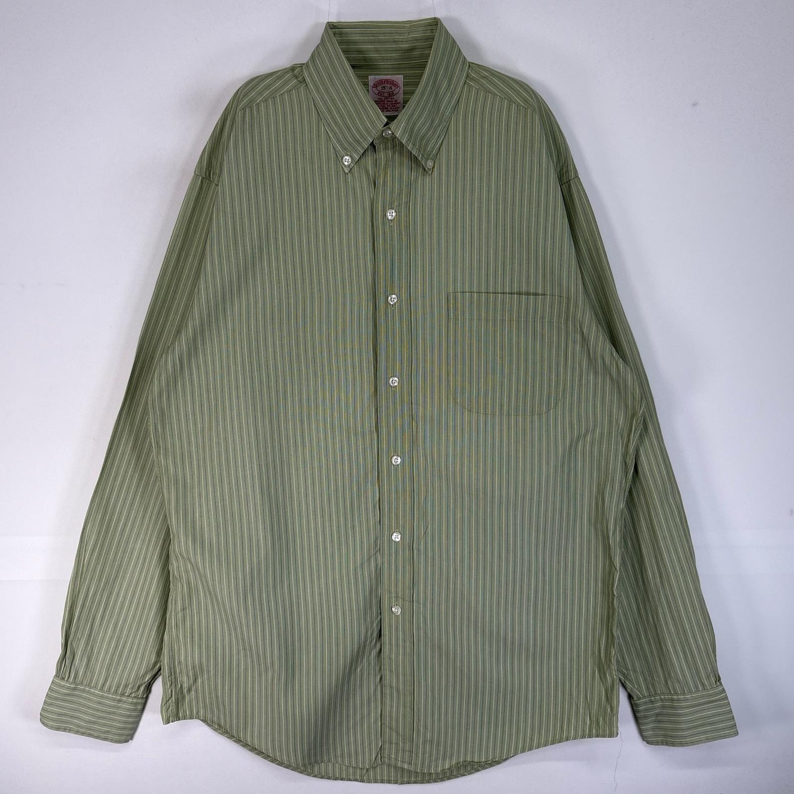 古着 80's/80年代 ヴィンテージ ブルックスブラザーズ Brooks Brothers 長袖シャツ ストライプ 胸ポケ ボタンダウン M  グリーン系 マルチカラー メンズ