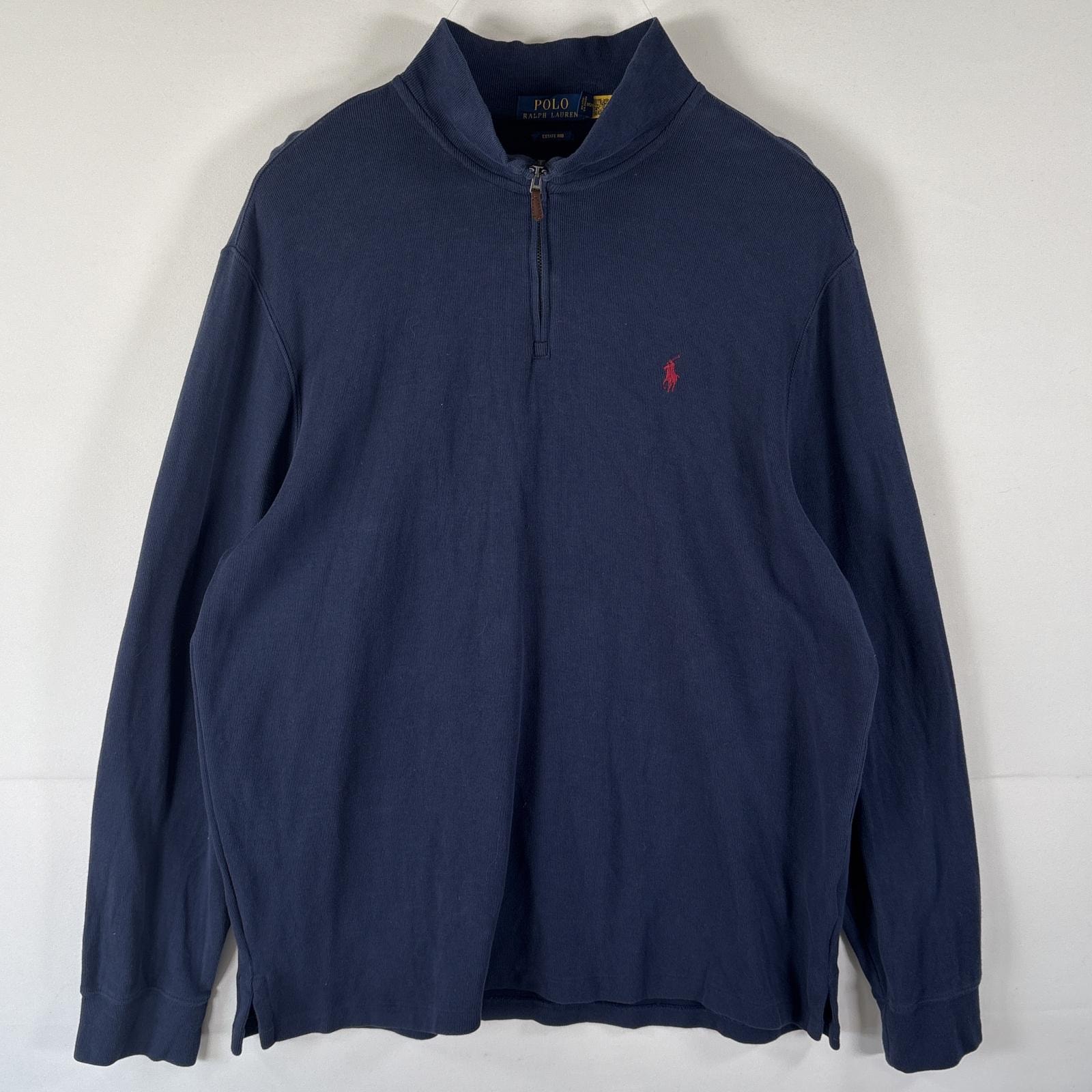 古着 ポロ・ラルフローレン POLO RALPH LAUREN ニット ハーフジップ トレーナー 大きいサイズ ワンポイントロゴ XL  ネイビー メンズ