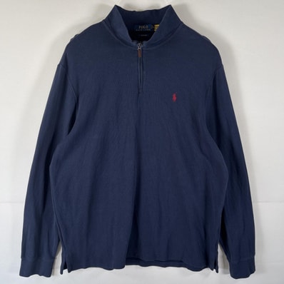古着 ポロ・ラルフローレン POLO RALPH LAUREN ニット ハーフジップ トレーナー 大きいサイズ ワンポイントロゴ XL ネイビー メンズ