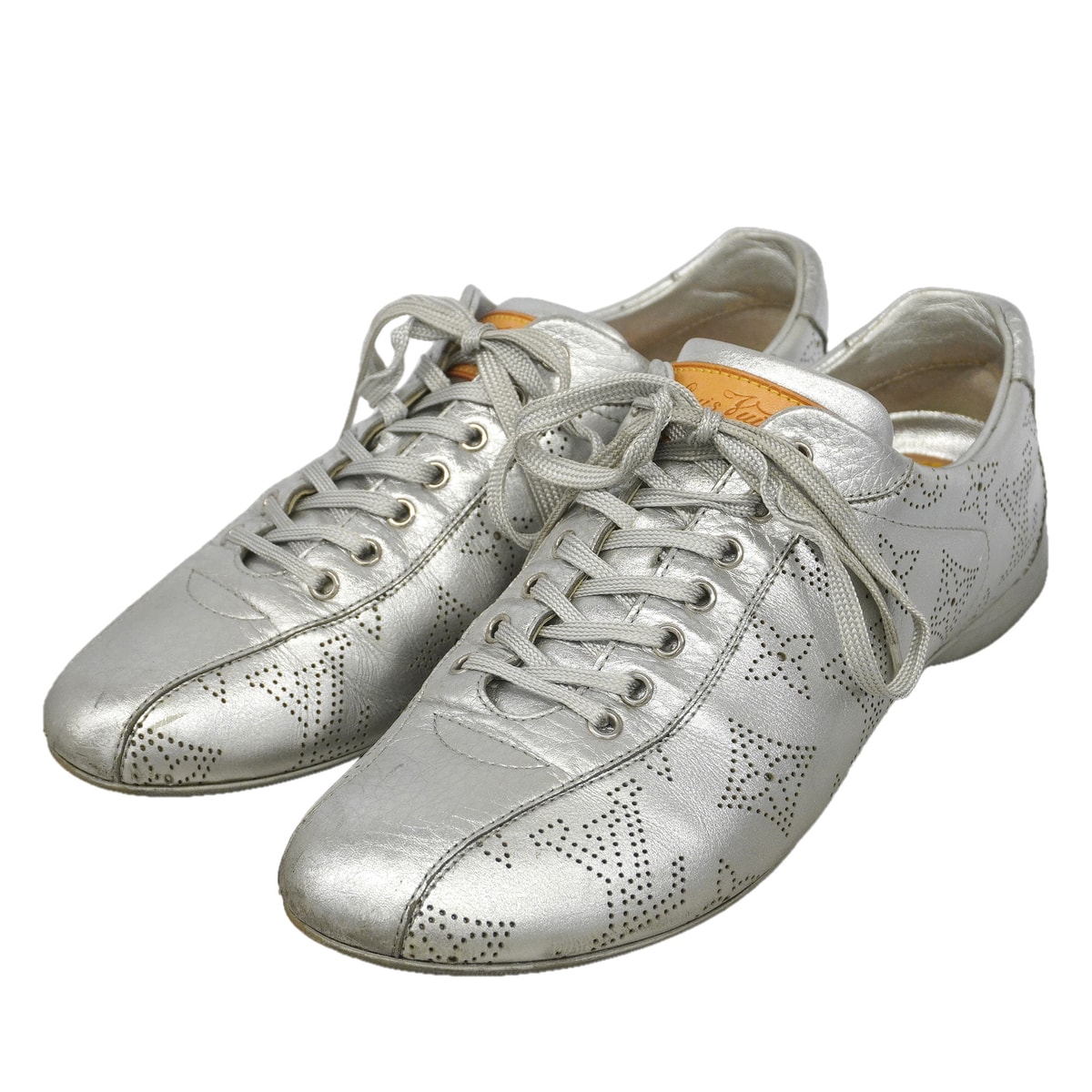 【6aph046】ルイヴィトン スニーカー 35.5 レザー シルバー ローカット【中古】レディース