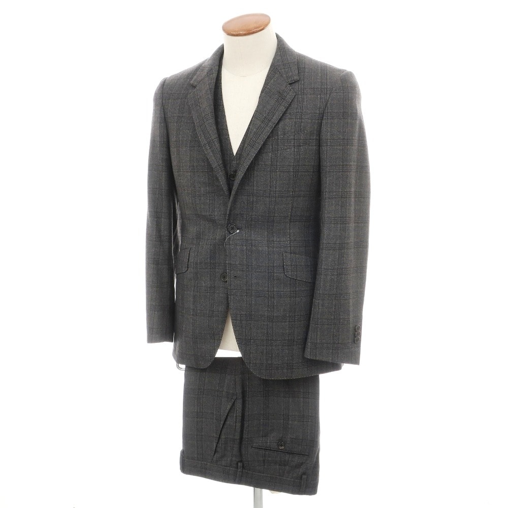【中古】ポールスミス Paul Smith スリーピース ウール チェック 2つボタンスーツ ダークグレーxダークブラウン【サイズM】【メンズ】