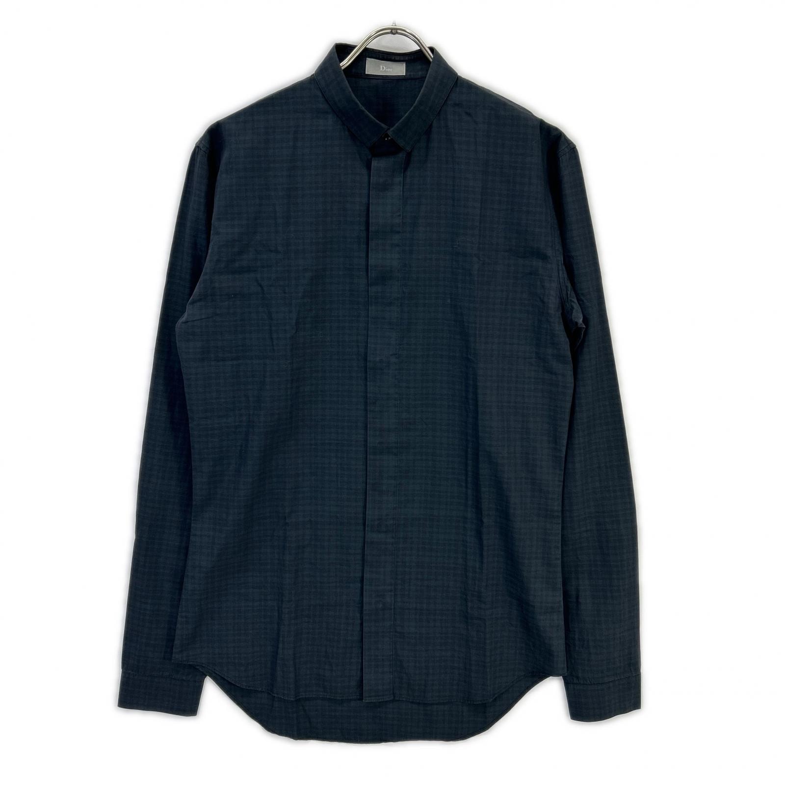 ディオールオム 163c506a2274 グレー シャドーチェック 長袖シャツ 37