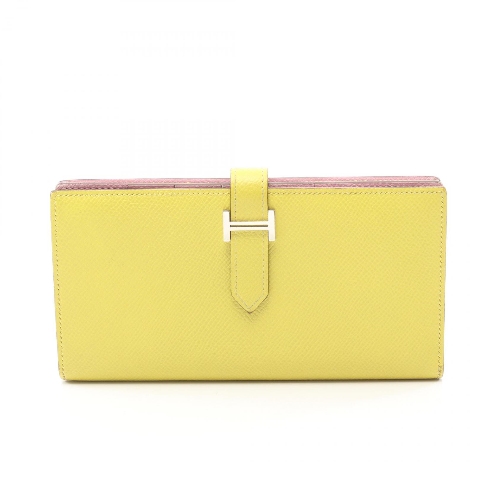 エルメス HERMES ベアンスフレ ヴェルソ 二つ折り長財布 財布 レザー ヴォーエプソン ヴォーエプソン ライム D刻印(2019年製造) レディース イエロー系 モーヴシルベストル 【中古】