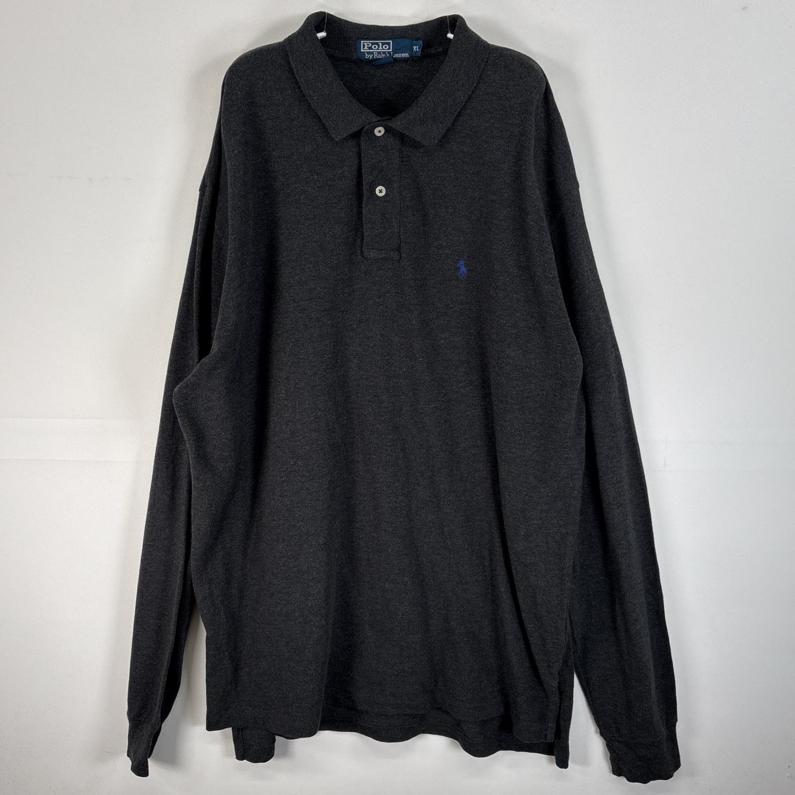 古着 90's/90年代 ポロバイラルフローレン Polo by Ralph Lauren 長袖 ポロシャツ ロゴ 刺繍 大きいサイズ 2ボタン XL  ブラック 無地 メンズ