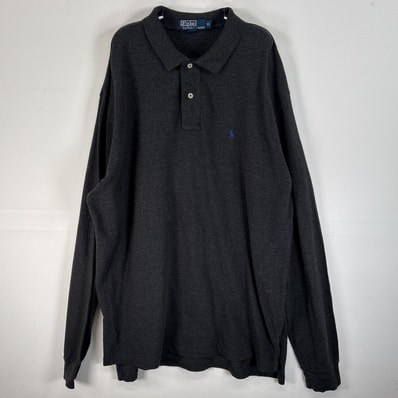 古着 90's/90年代 ポロバイラルフローレン Polo by Ralph Lauren 長袖 ポロシャツ ロゴ 刺繍 大きいサイズ 2ボタン XL ブラック 無地 メンズ