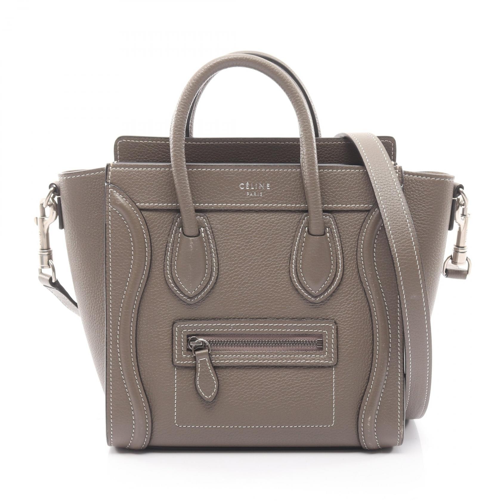 セリーヌ CELINE ラゲージ ナノショッパー ハンドバッグ バッグ レザー レディース グレー系 【中古】