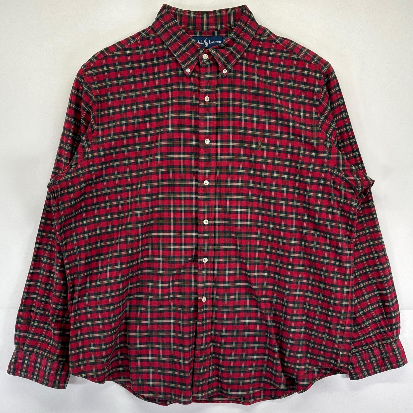 古着 90's/90年代 ラルフローレン RALPH LAUREN 長袖シャツ ワンポイントロゴ 大きいサイズ チェック柄 2XL  レッド メンズ