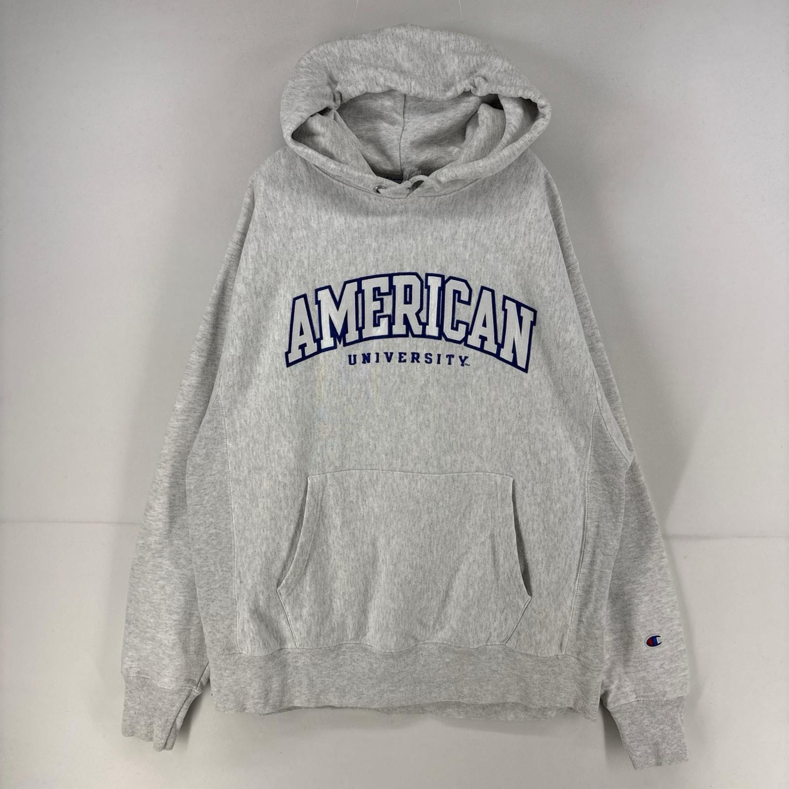 古着 チャンピオン Champion パーカー スウェット プルオーバー 刺繍 カレッジ リバースウィーブ プルオーバー  L 霜降りグレー メンズ