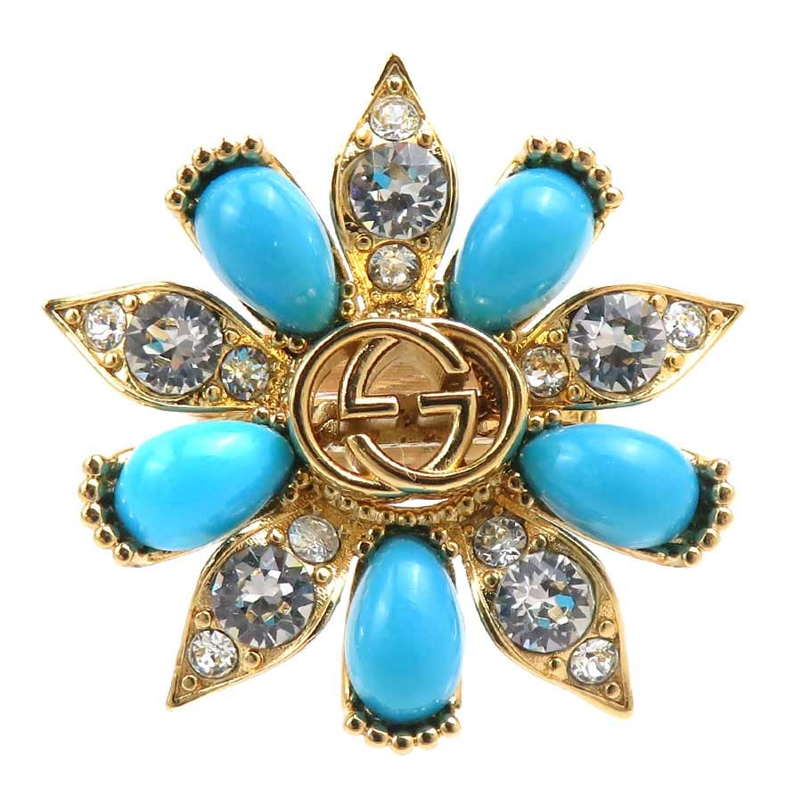 グッチ GUCCI リング・指輪 3連リング メタル/ラインストーン ゴールド/シルバー/ブルー レディース 12号【中古】 e61376g