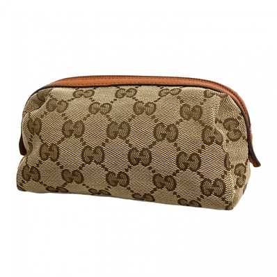 ★SALE【6db1941-k】グッチ ポーチ GGキャンバス 29596 キャンバス ブラウン ゴールド金具【中古】レディース