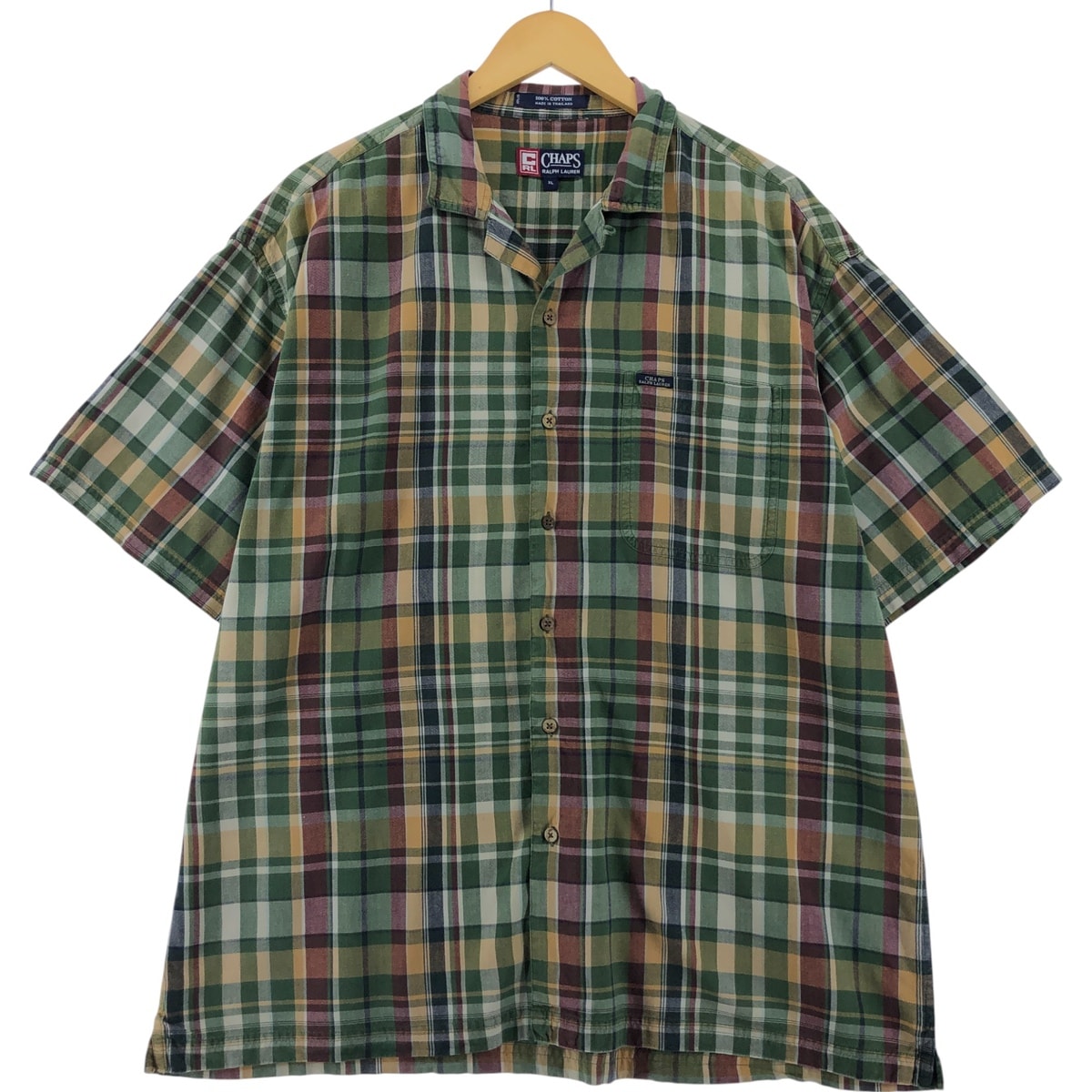 古着 90年代 ラルフローレン Ralph Lauren CHAPS チャップス オープンカラー 半袖 チェックシャツ ボックスシャツ メンズXL相当 ヴィンテージ/eaa535599