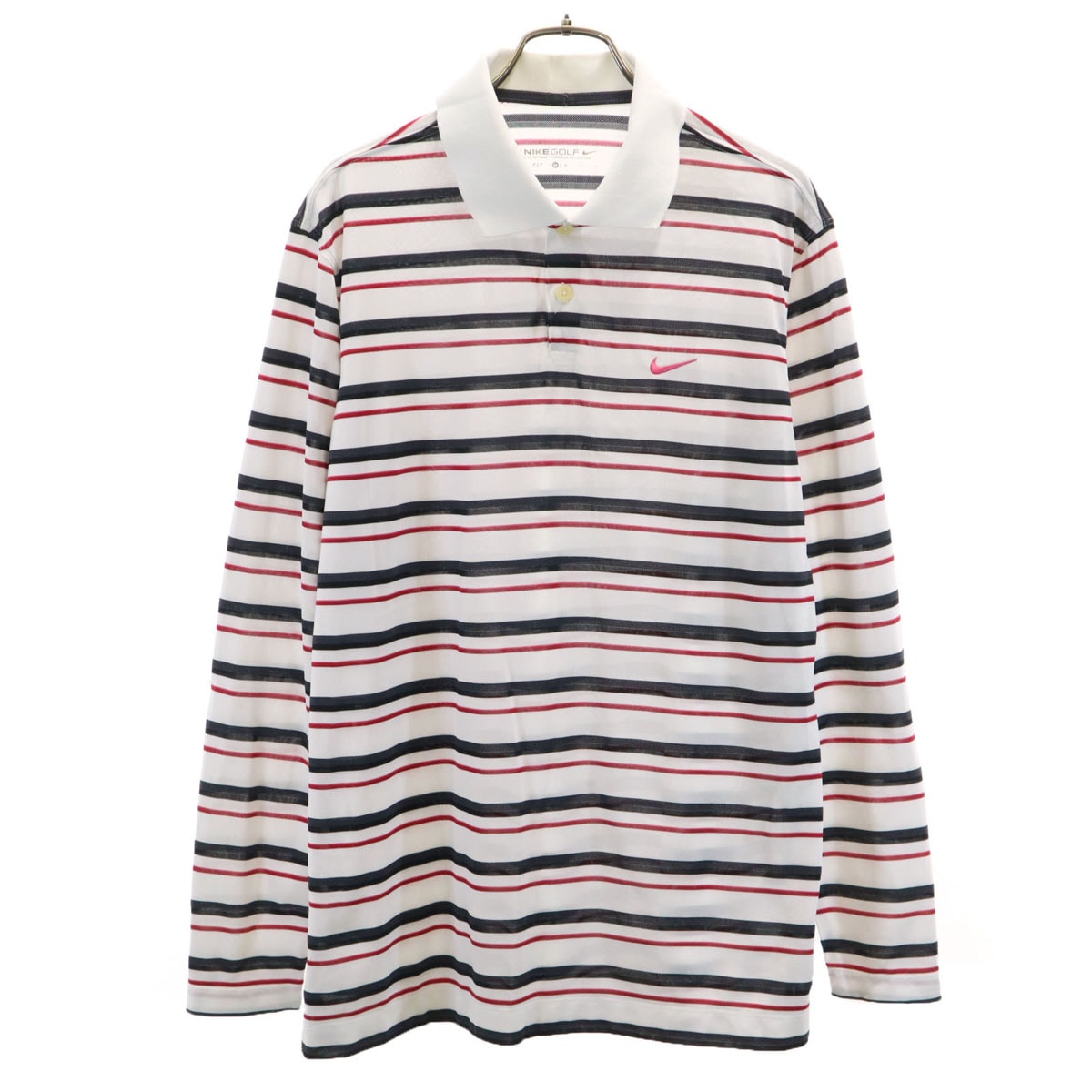 NIKE GOLF ナイキゴルフ ボーダー柄 長袖 ポロシャツ M ホワイト