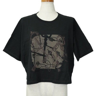【渋谷並木橋店】2025-26年秋冬 HERMES エルメス 半袖Tシャツ カルトゥッシュ レクレ 黒 (ブラック) コットン100% #38 5E4624DA 新品未使用