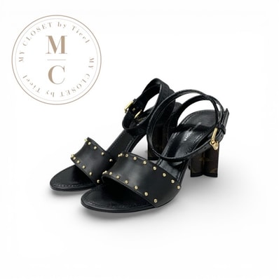 ルイヴィトン LOUIS VUITTON シルエットライン モノグラム サンダル 靴 シューズ レザー ブラック ブラウン ゴールド スタッズ アンクルストラップ 未使用