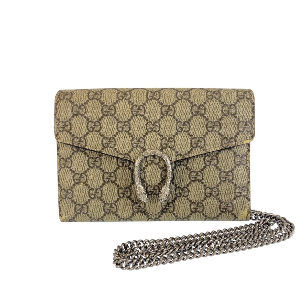 GUCCI グッチ ディオニュソス グレー ブラウン シルバー GGスプリームキャンバス ショルダーバッグ チェーンウォレット 1-0295775 【中古】