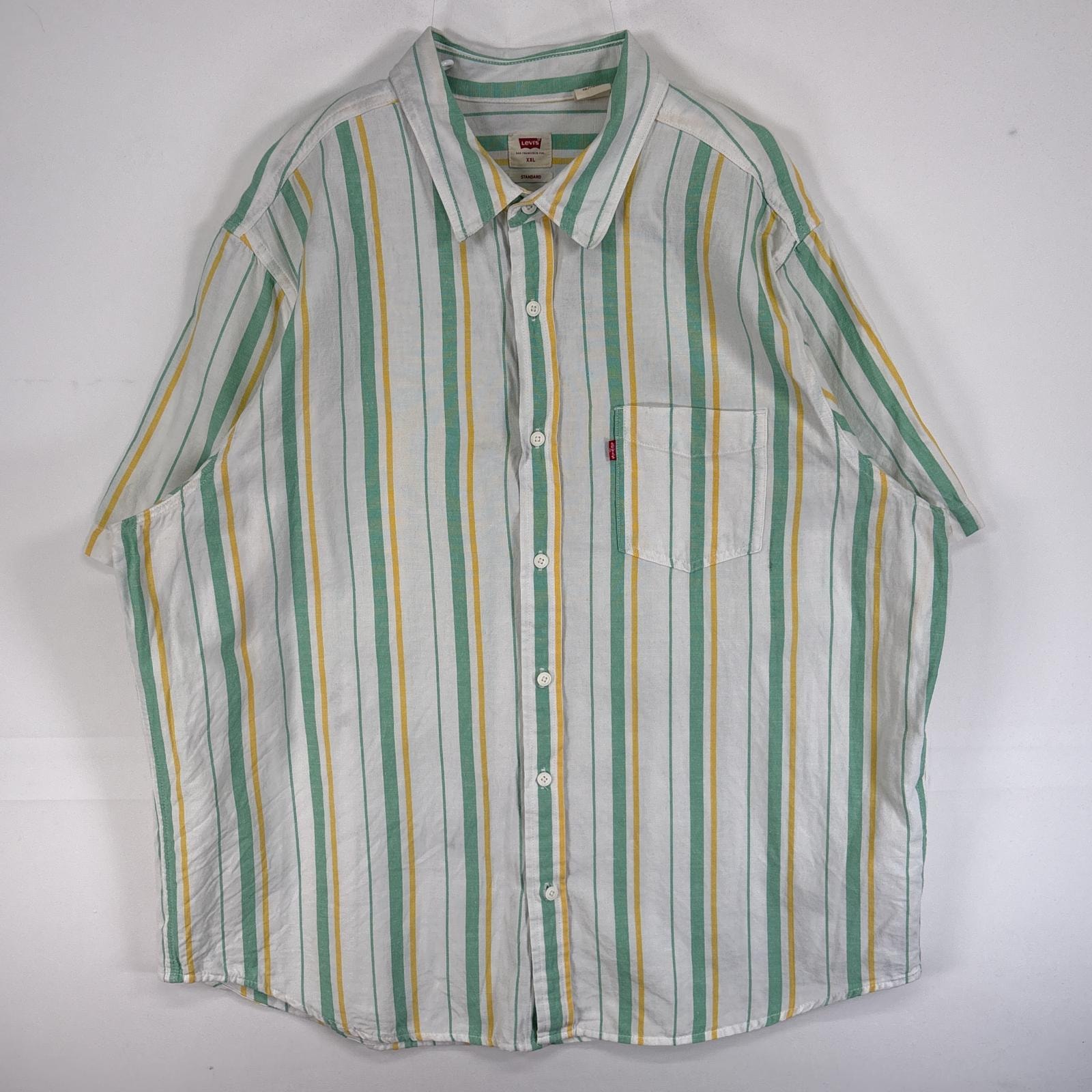 古着 リーバイス Levi's 半袖シャツ ストライプ 大きいサイズ リネン ワンポイント ロゴ 14041 ホワイト系 マルチカラー メンズ