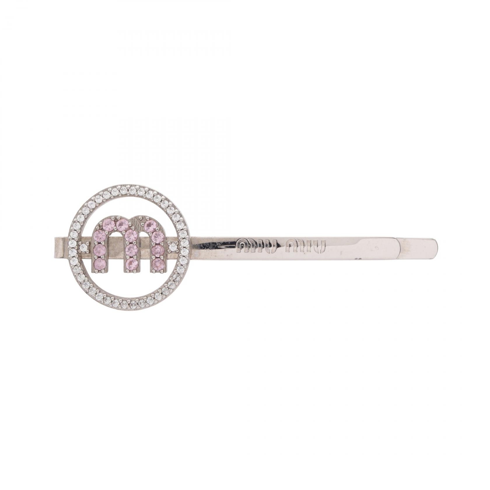 ミュウ ミュウ Miu Miu サークルロゴ ヘアピン 衣料品 メタル / ラインストーン レディース シルバー系 / クリア系 / ピンク系 【中古】