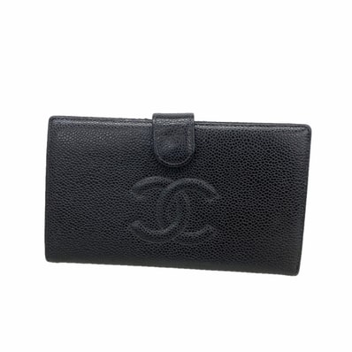【6kb1274】シャネル 長財布 キャビアスキン ブラック ゴールド金具【中古】レディース