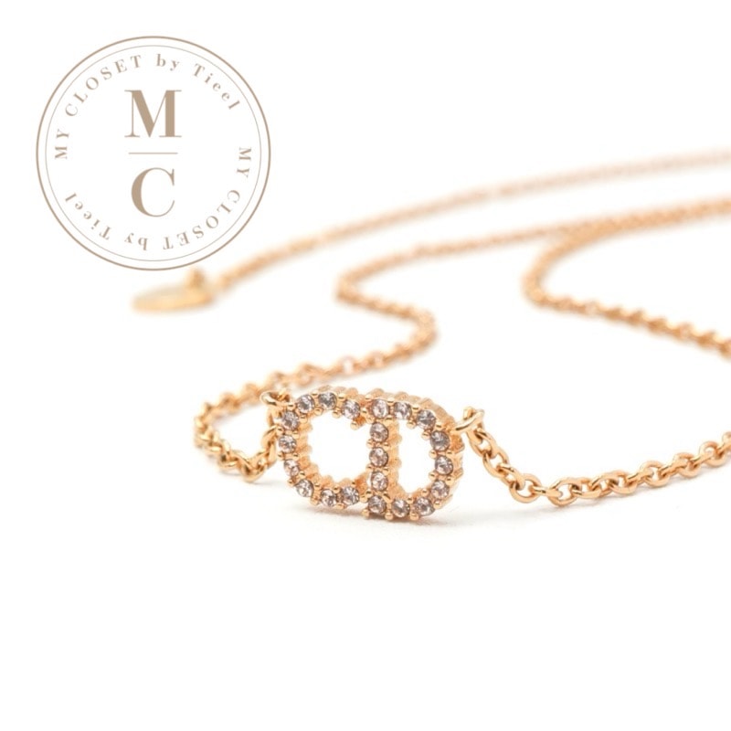 クリスチャンディオール CHRISTIAN DIOR ClairDLune ネックレス ペンダント チョーカー ゴールド CDロゴ ラインストーン