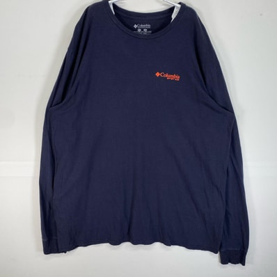 古着 コロンビア Columbia 長袖Tシャツ PFG ロゴ 大きいサイズ XL ネイビー系 両面プリント メンズ
