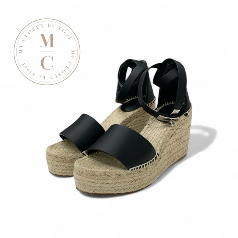 エルメス HERMES ティポリ サンダル 靴 シューズ レザー ブラック 黒 シルバー ケリー金具 ウエッジソール