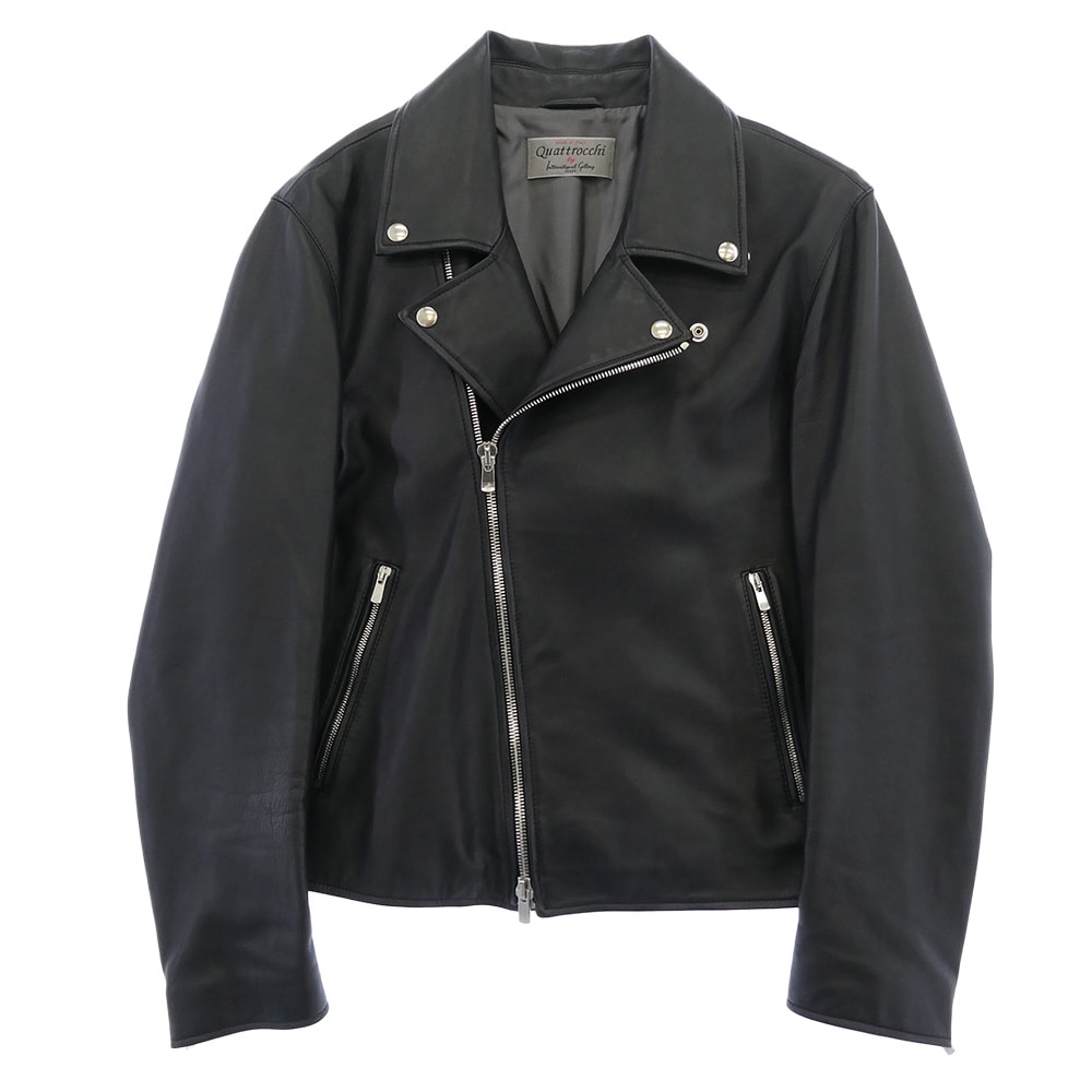 BEAMS ビームス ライダースジャケット QUATTROCCH クアトロッキ シープスキン ラムレザー ダブルライダース ジャケット ブラック系【美品】【中古】