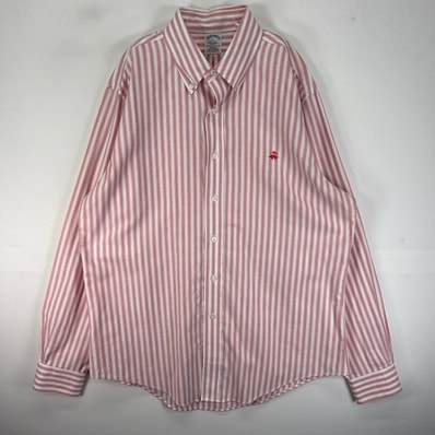 古着 ブルックスブラザーズ Brooks Brothers 長袖シャツ ボタンダウン 刺繍ロゴ L ピンク系 ストライプ メンズ