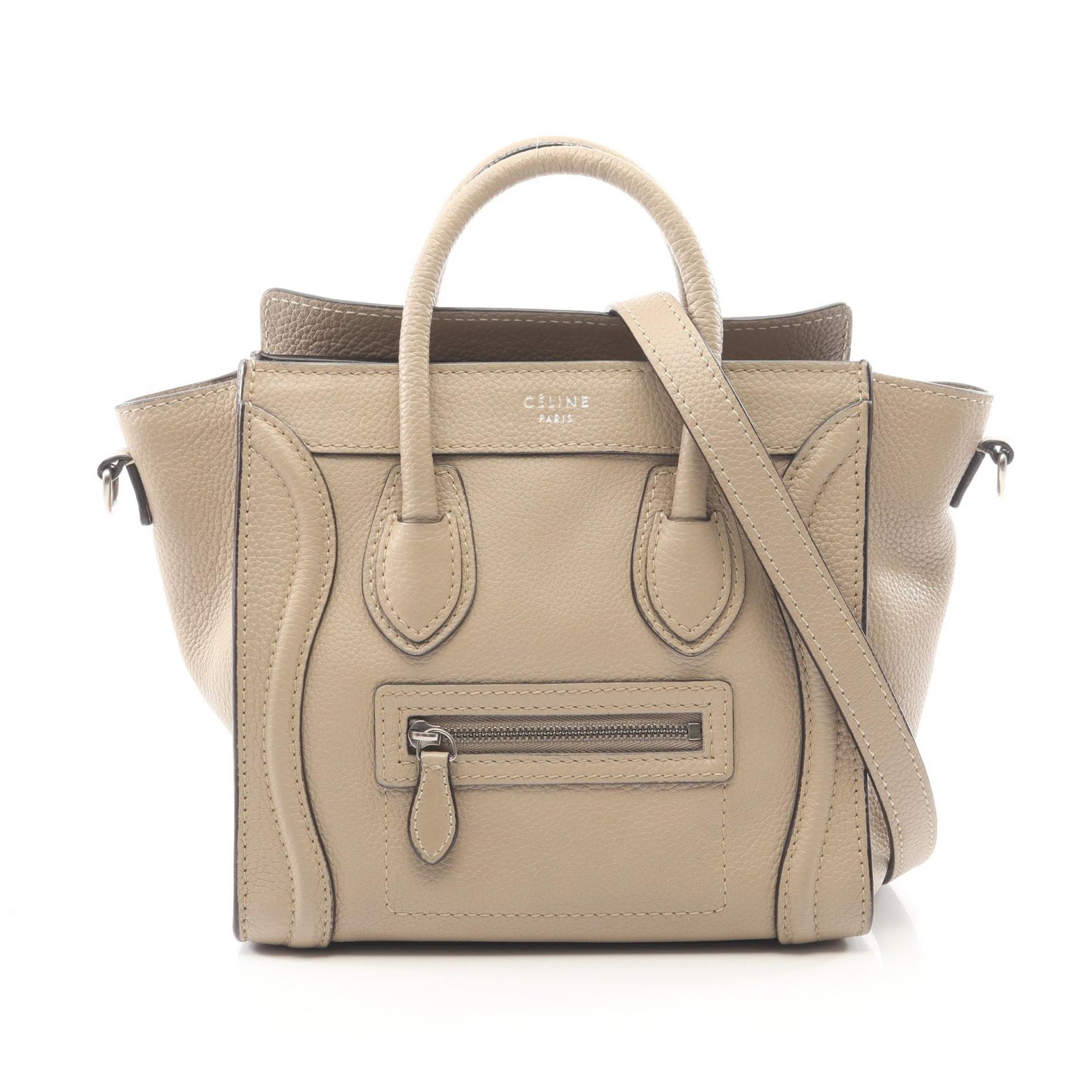 セリーヌ CELINE ラゲージ ナノショッパー 2WAY ハンドバッグ バッグ レザー レディース ベージュ系 【中古】